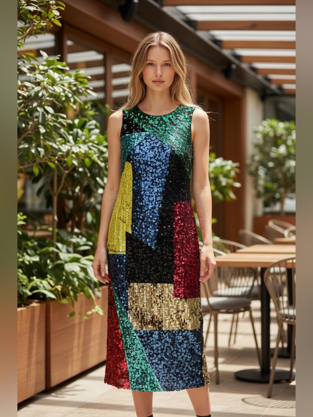 Alice + Olivia New Nat Colorful Sequin Embellished Midi Dress Size 4